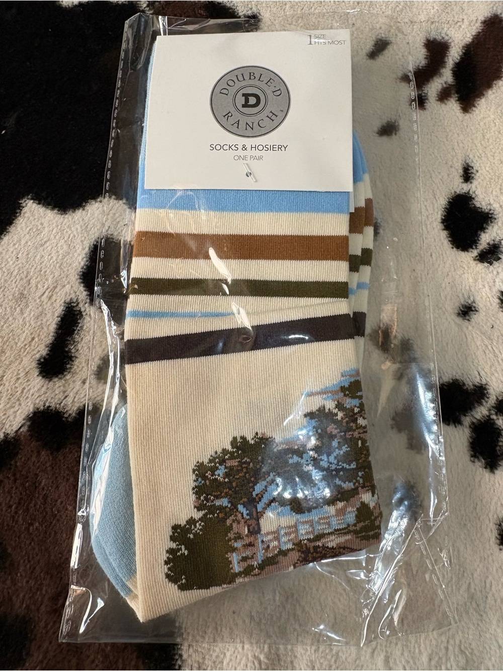 Double D Ranch Light Blue Striped Ranch Scene Socks - Picture 3 of 4